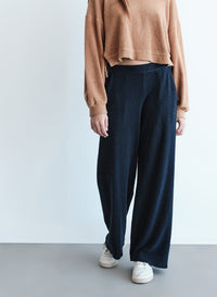 Sherpa Wide Leg Trouser in New Navy-3/4 front