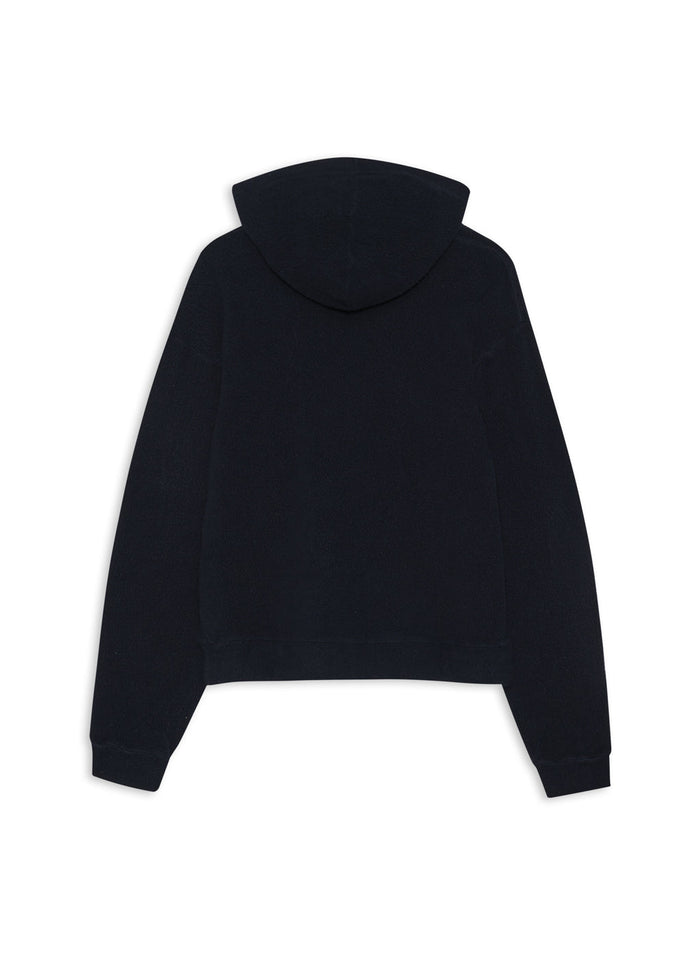 Sherpa Cropped Side Slit Hoodie in New Navy-back