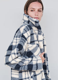 Double Faced Sherpa Jacket in Navy/Cream Plaid right side