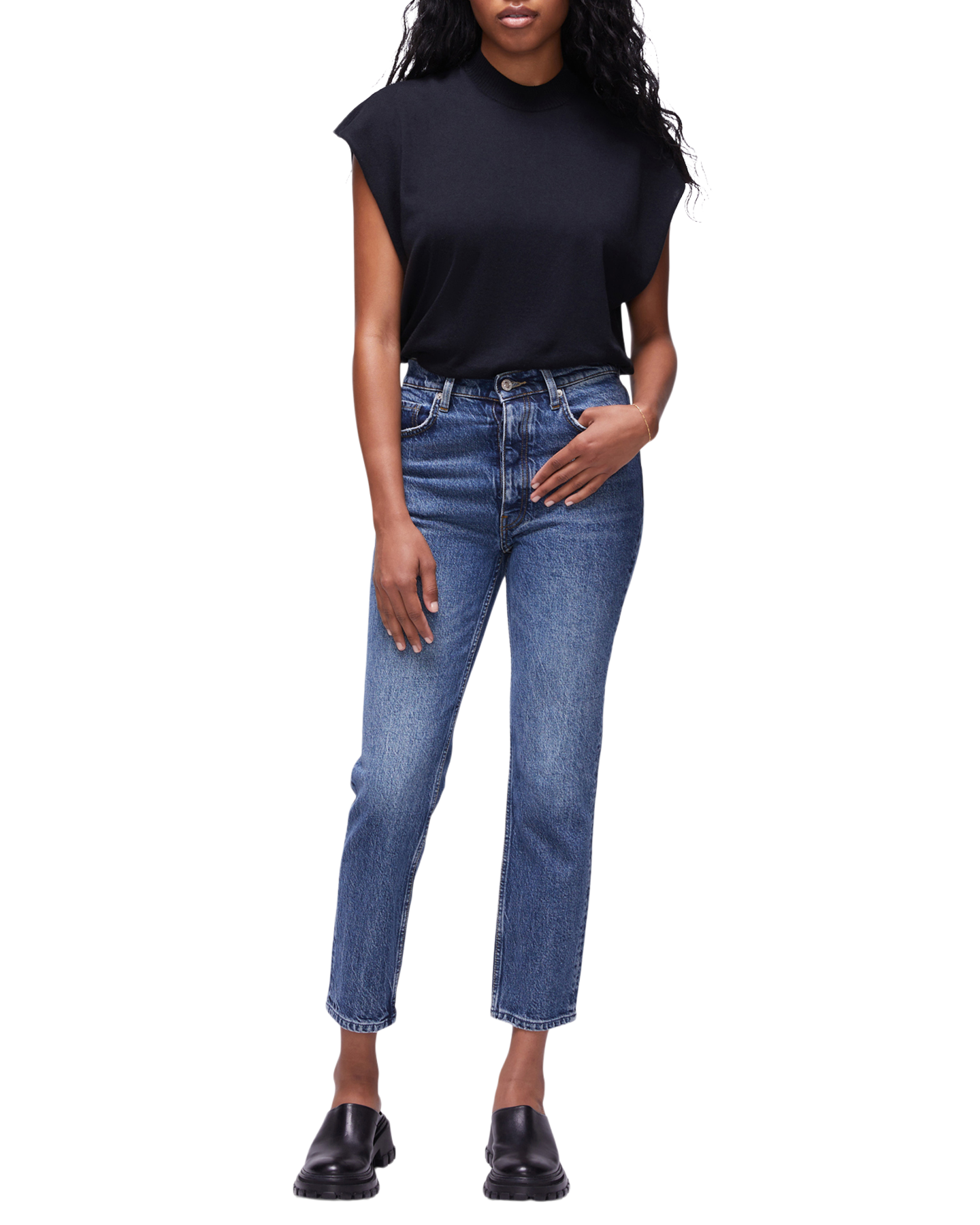 ABSLT Cigarette Straight Jeans in Medium Blue Heritage