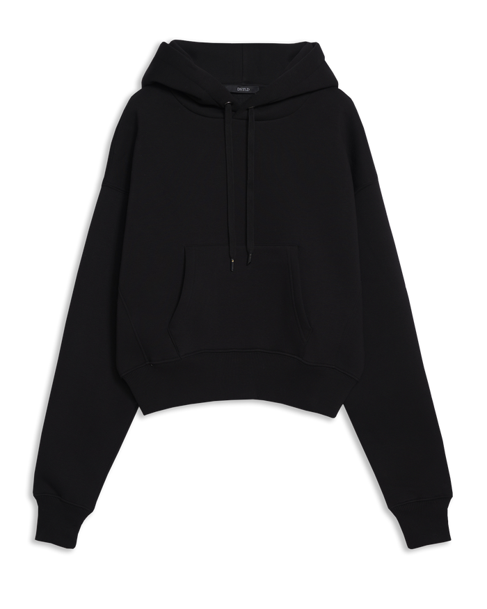 Women's Cropped Hoodie in Black-flat lay front