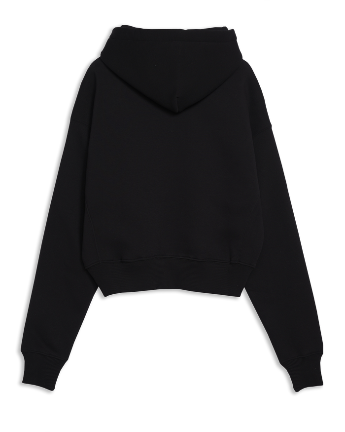 Women's Cropped Hoodie in Black-flat lay back