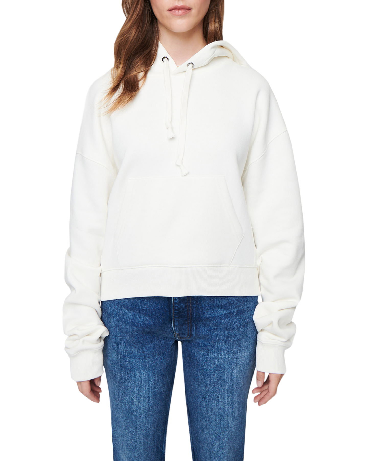 Women's Crop Hoodie in Off White3/4 front view