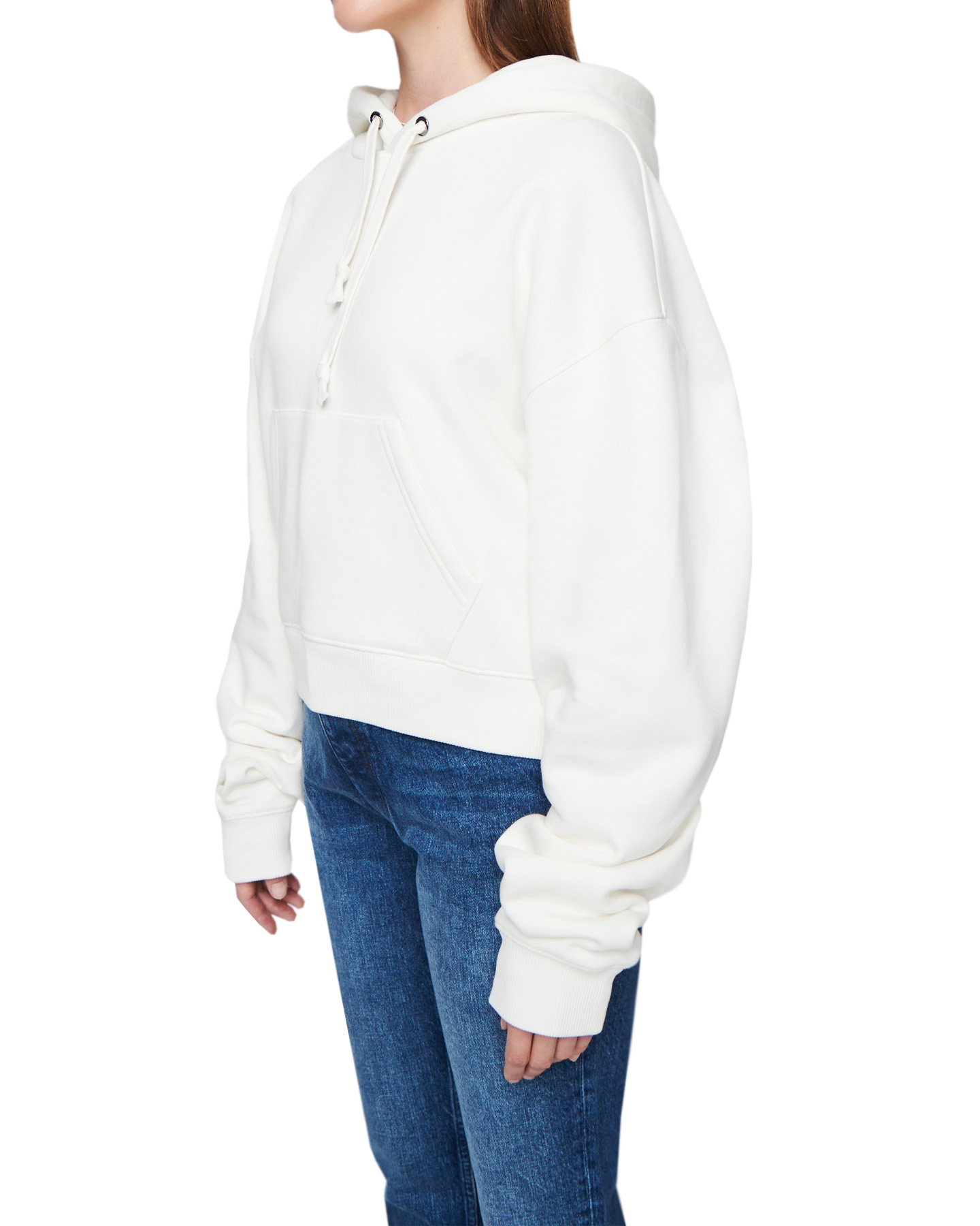 Women's Crop Hoodie in Off White-side