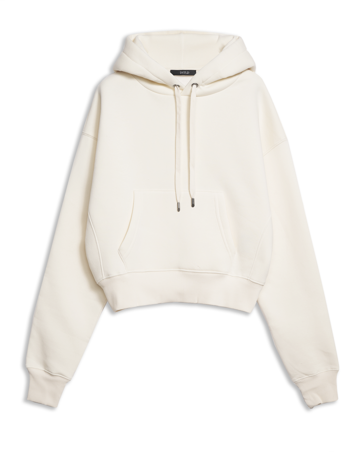 Women's Crop Hoodie in Off White-flat lay front