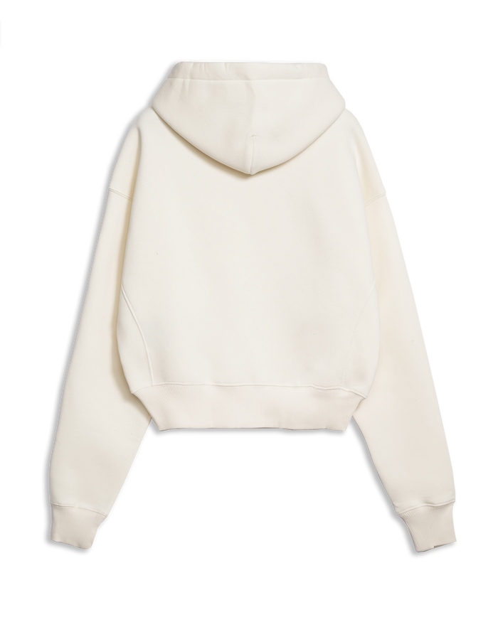 Women's Crop Hoodie in Off White-flat lay back