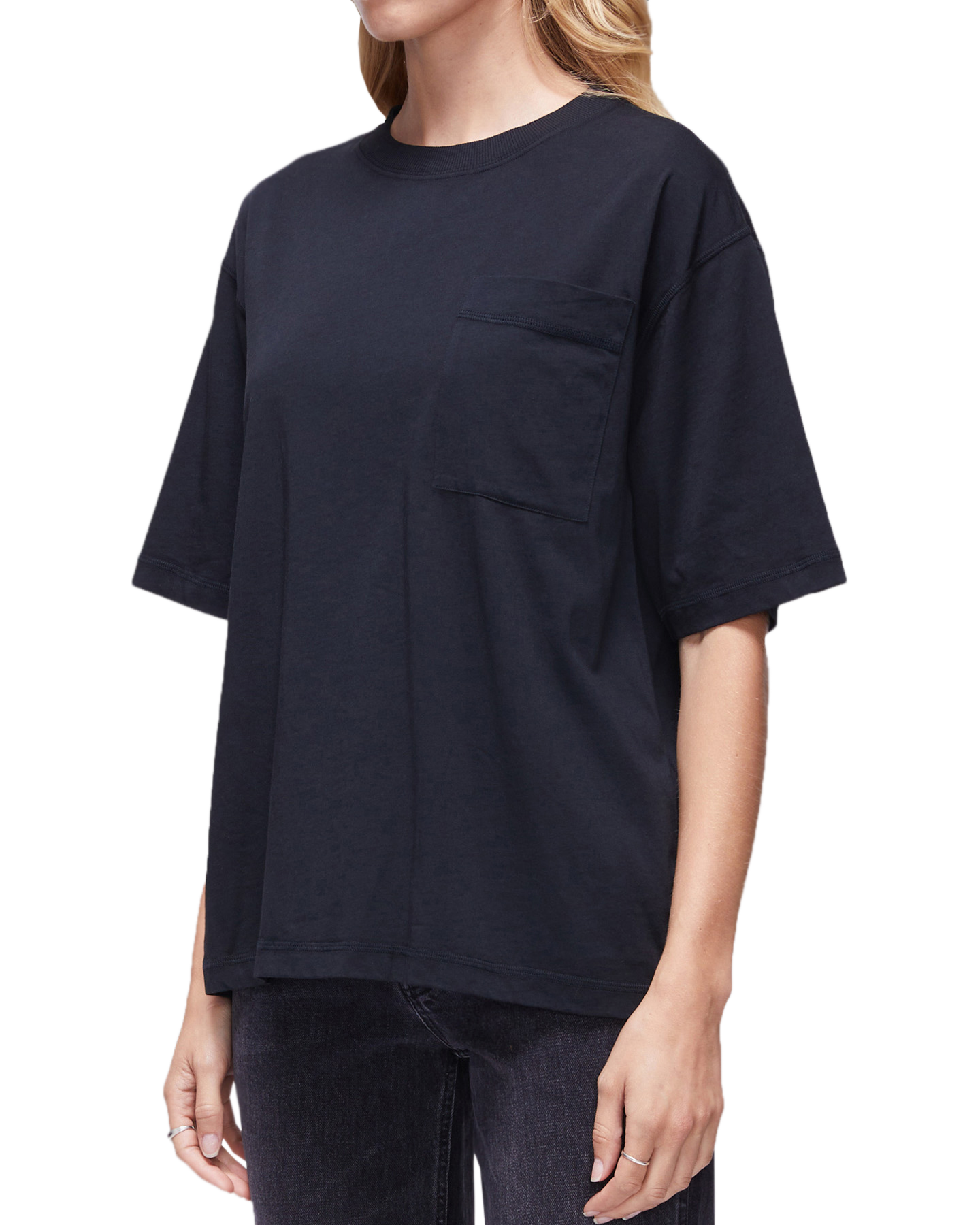 Women's Relaxed Tee in Black Beauty-3/4 side