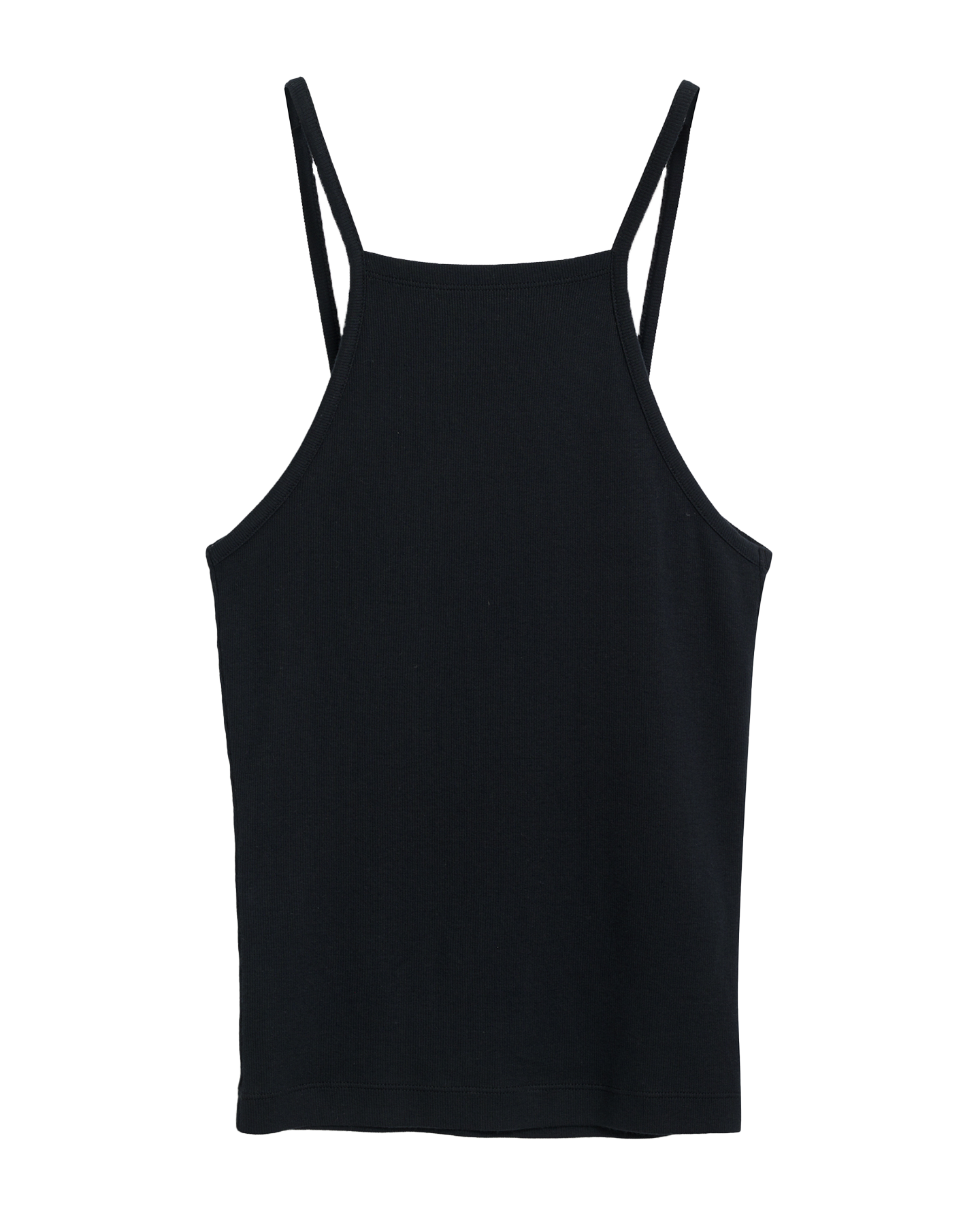 Spaghetti Strap Rib Tank in Black