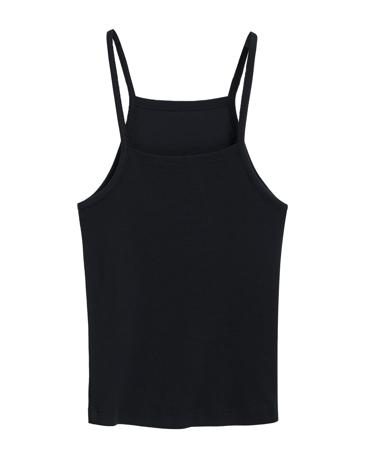 Spaghetti Strap Rib Tank in Black