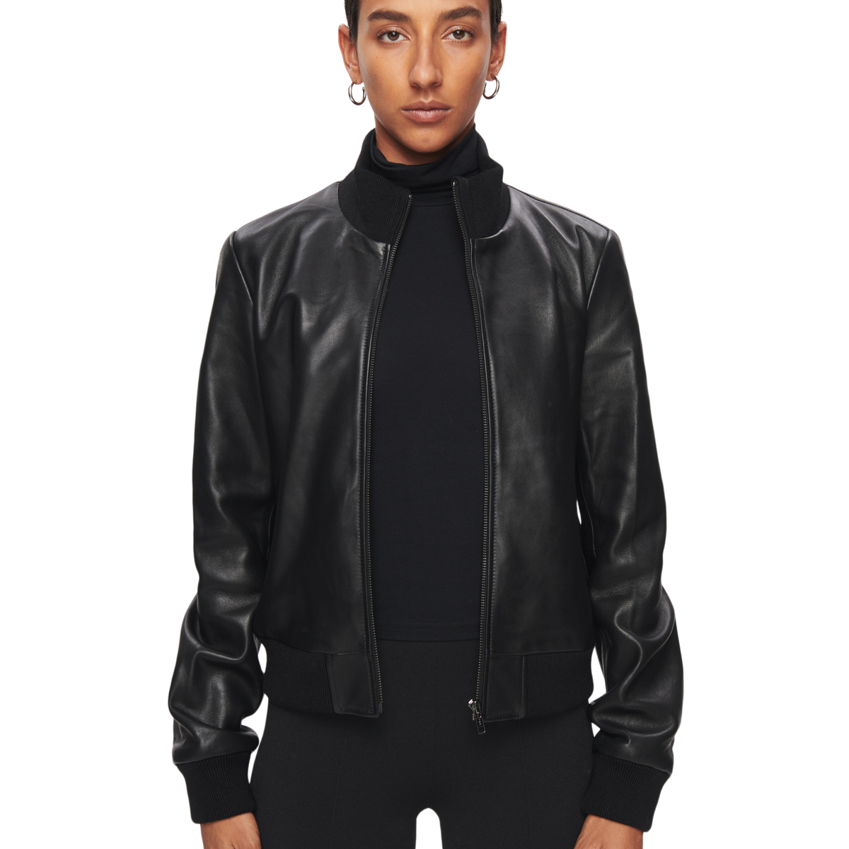 Leather Bomber Jacket in Black
