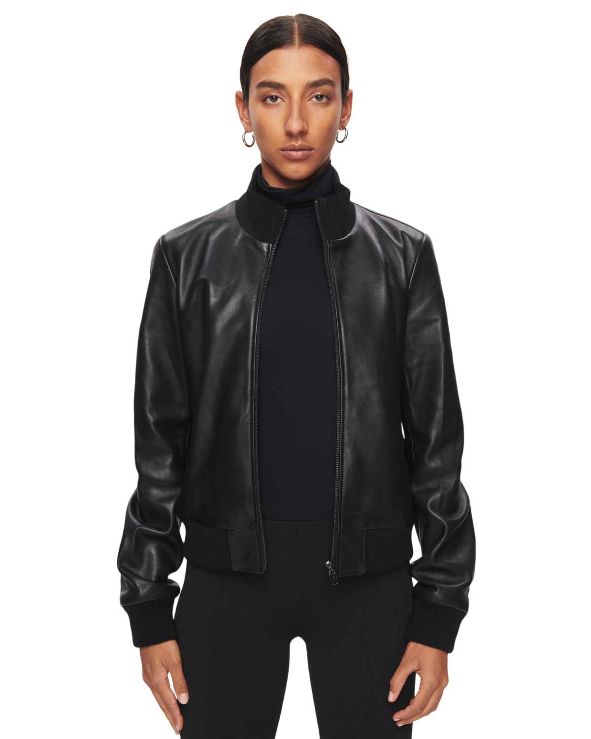 Leather Bomber Jacket in Black