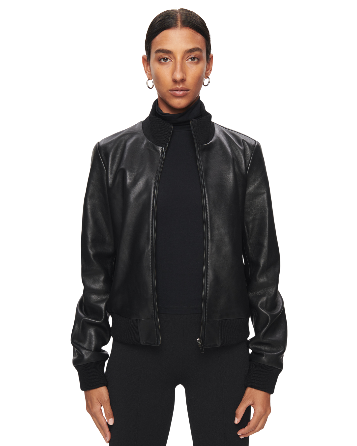 Leather Bomber Jacket in Black