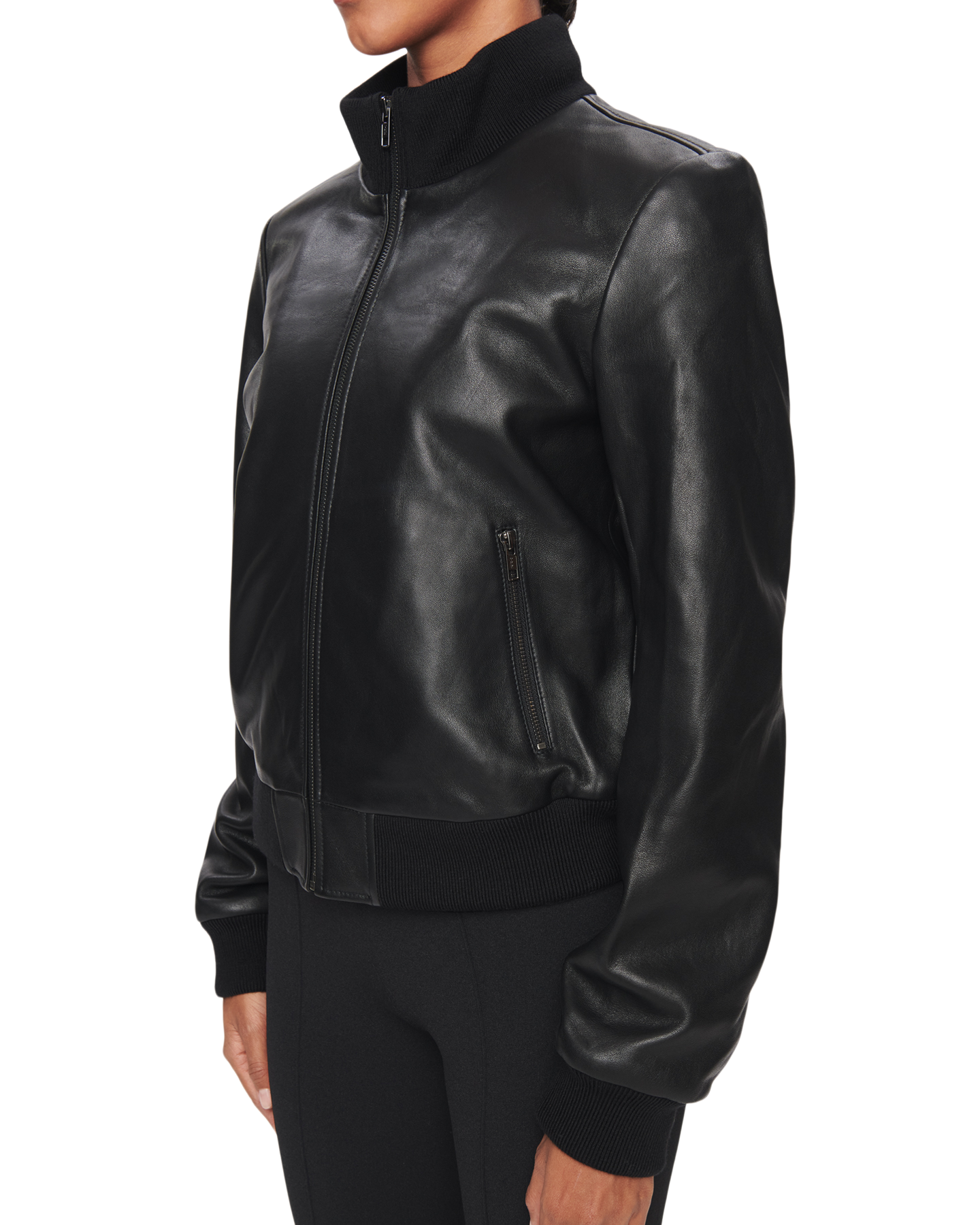 Leather Bomber Jacket in Black