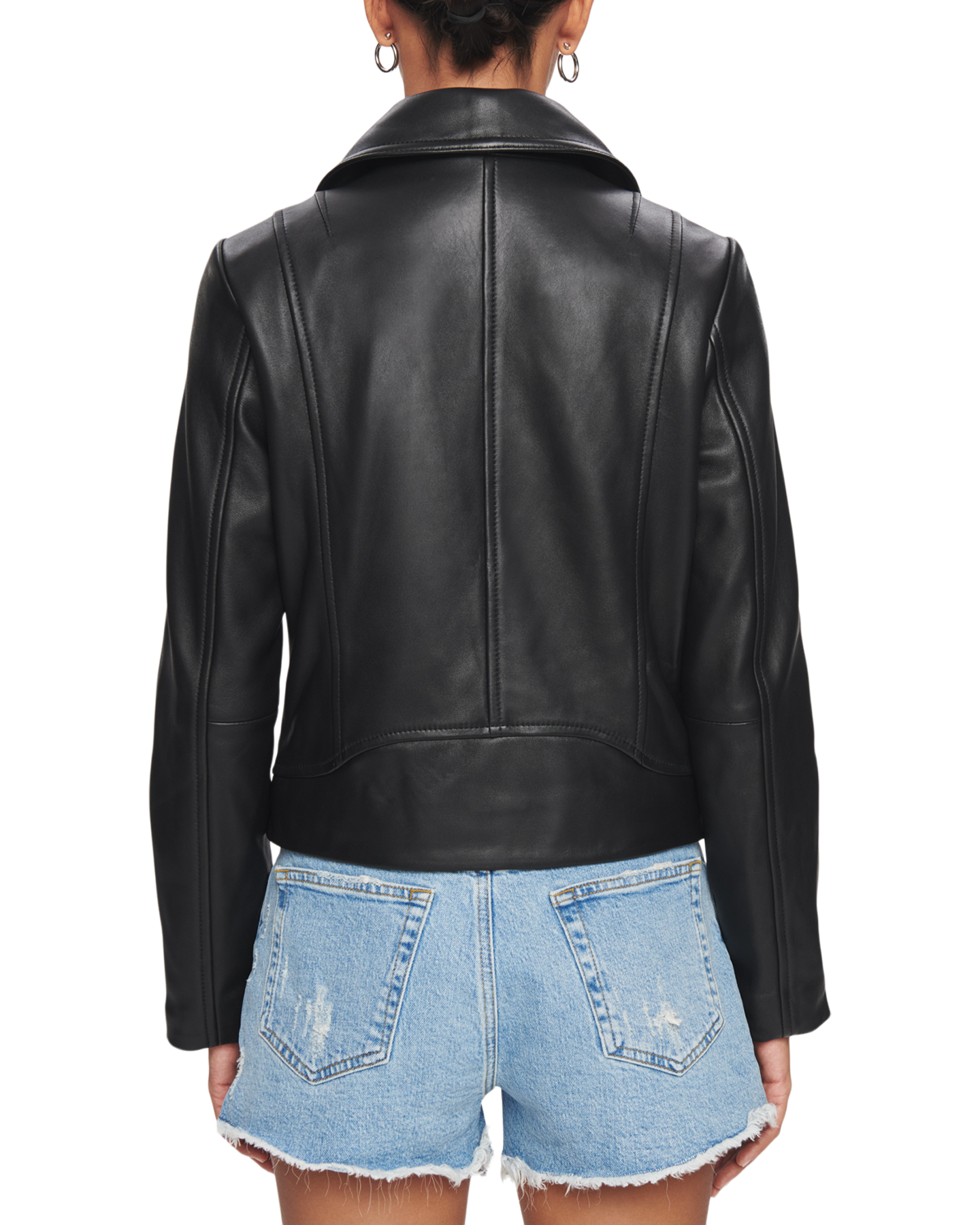 Leather Biker Jacket in Black with Black Hardware