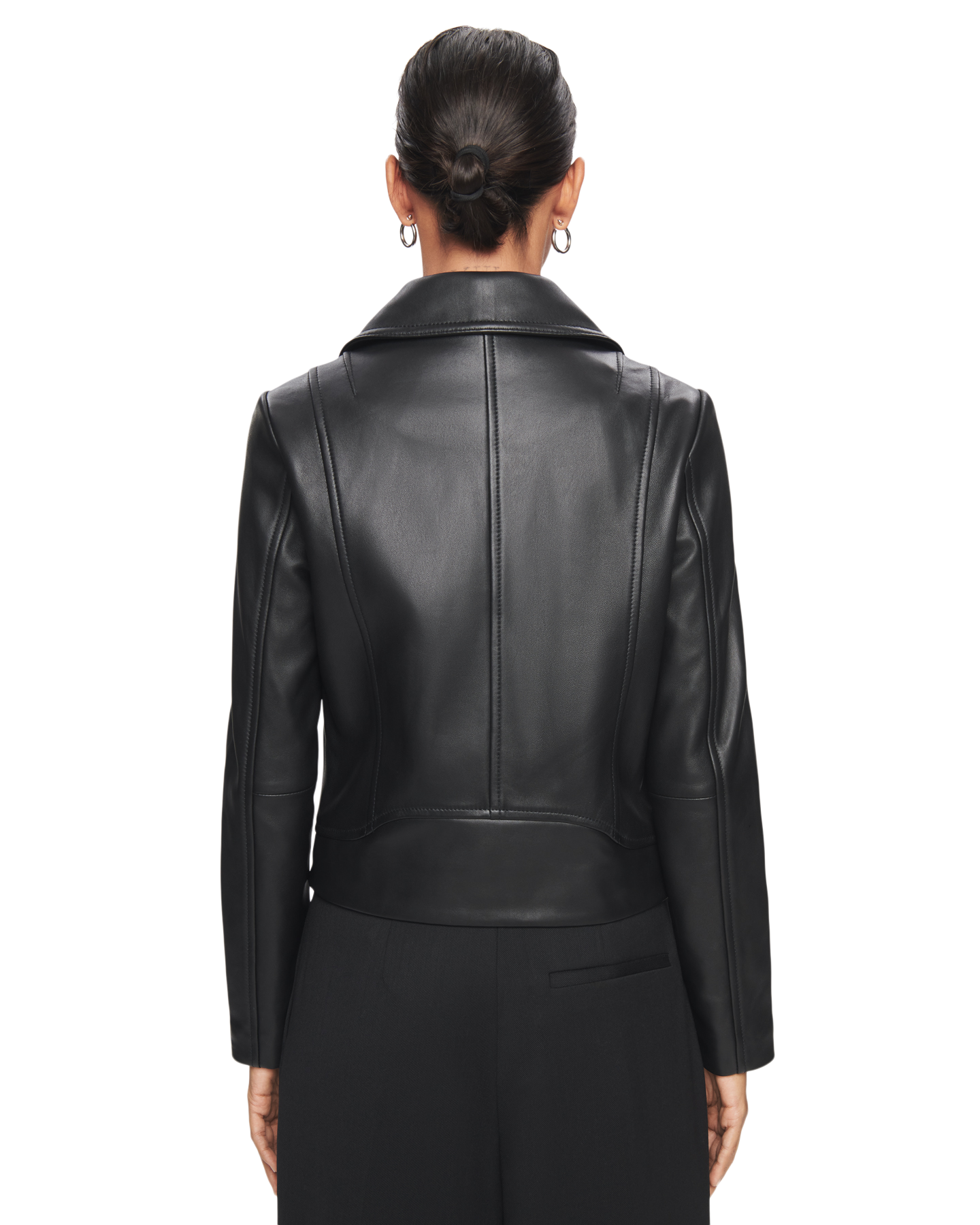 Leather Biker Jacket in Black with Silver Hardware