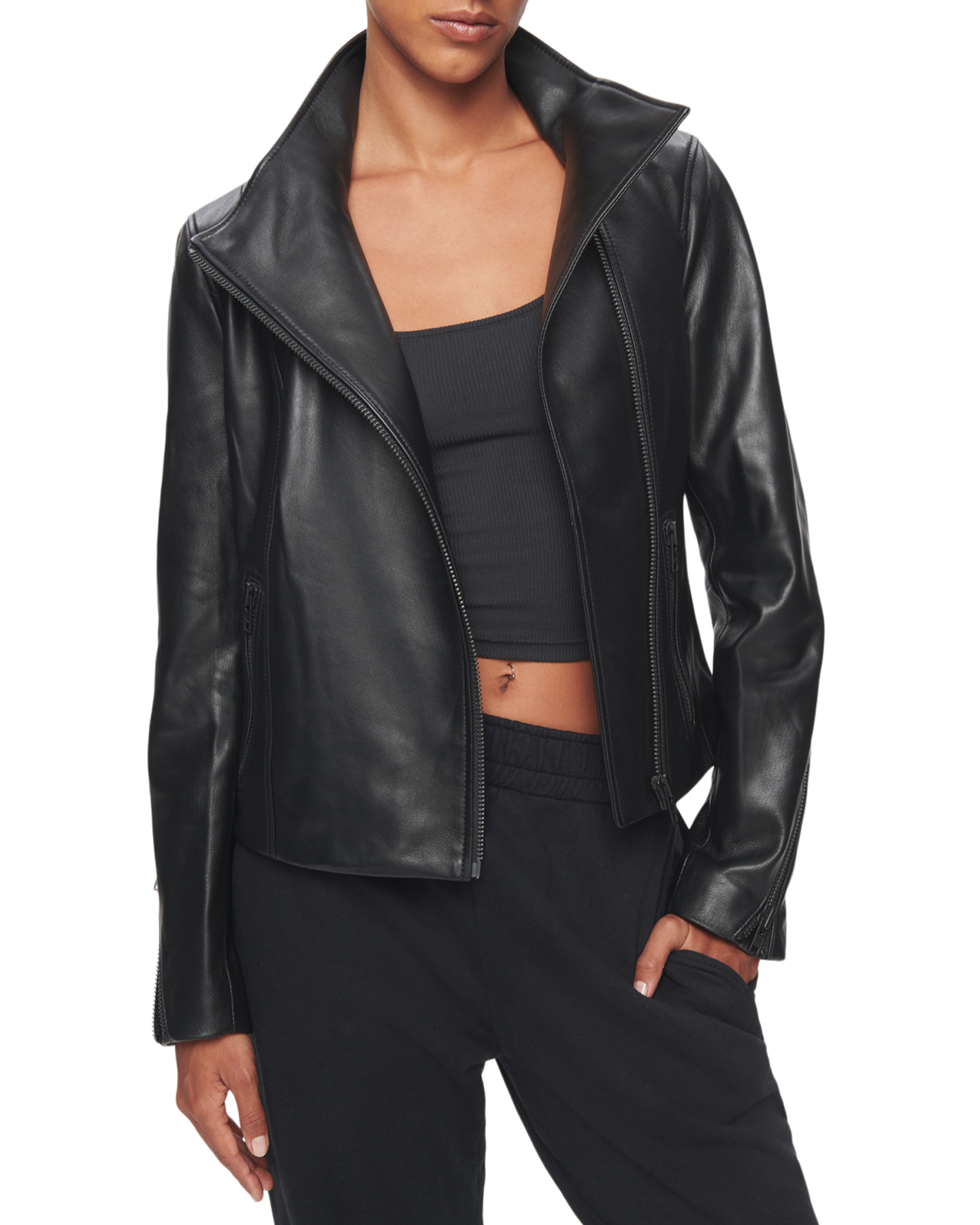 Asymmetrical Leather Jacket in Black