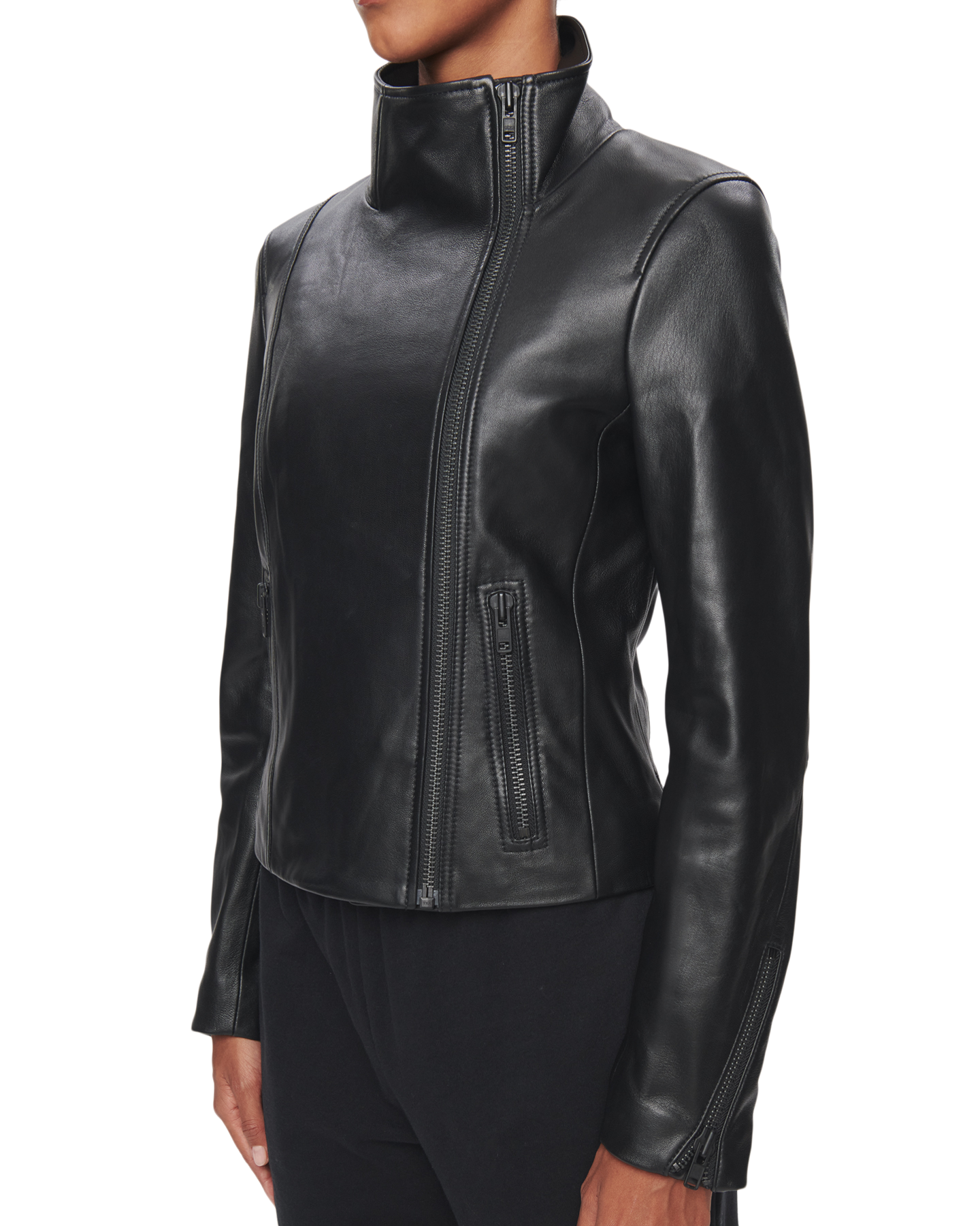 Asymmetrical Leather Jacket in Black