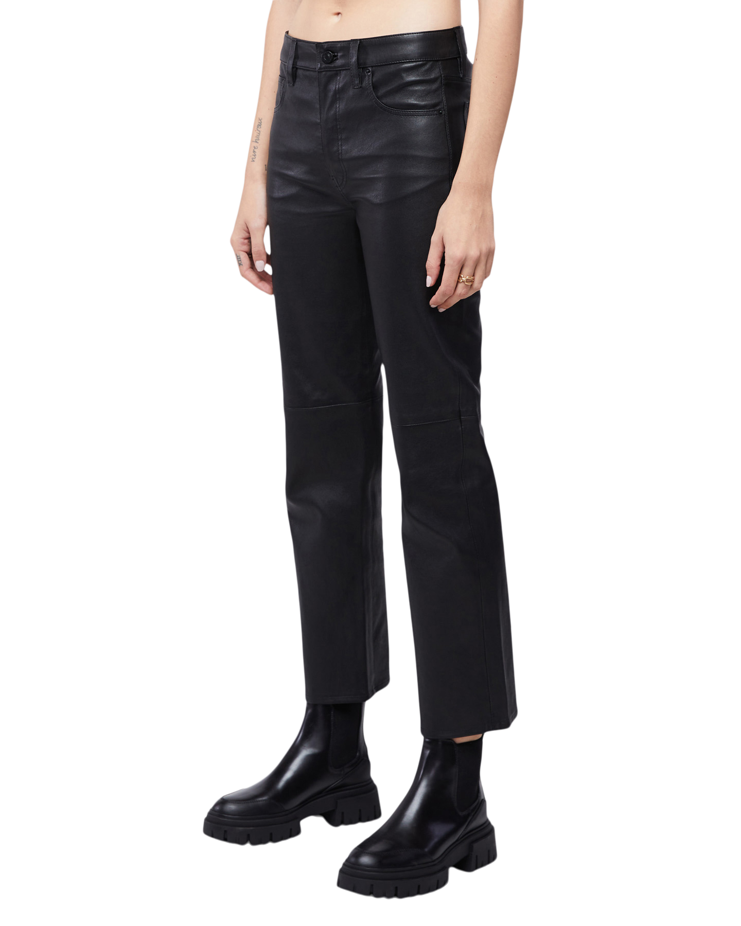 Vintage Straight Ankle Leather Pant in Black