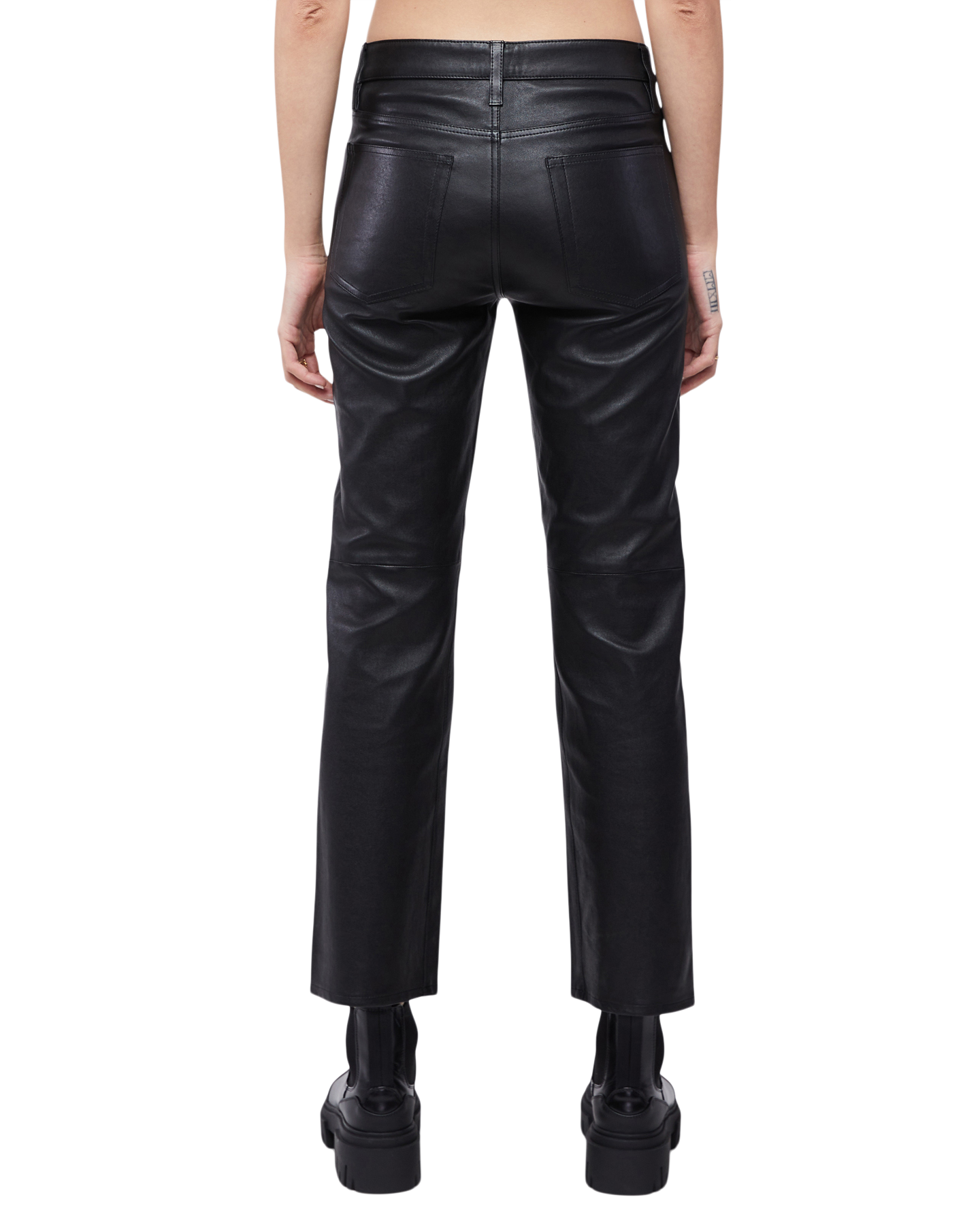 Vintage Straight Ankle Leather Pant in Black