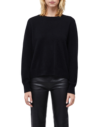 Women's Italian Brushed Cashmere Crew Neck in Black-3/4 view