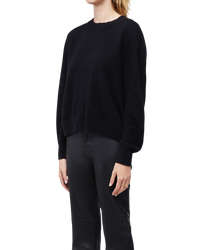 Women's Italian Brushed Cashmere Crew Neck in Black-side