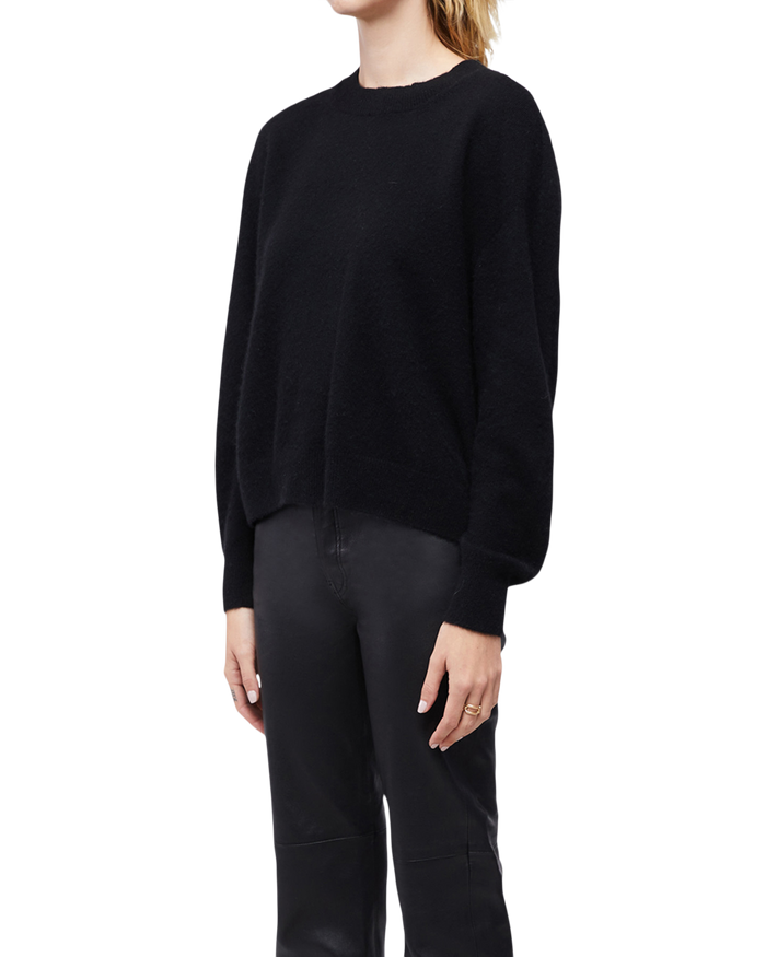 Women's Italian Brushed Cashmere Crew Neck in Black-side