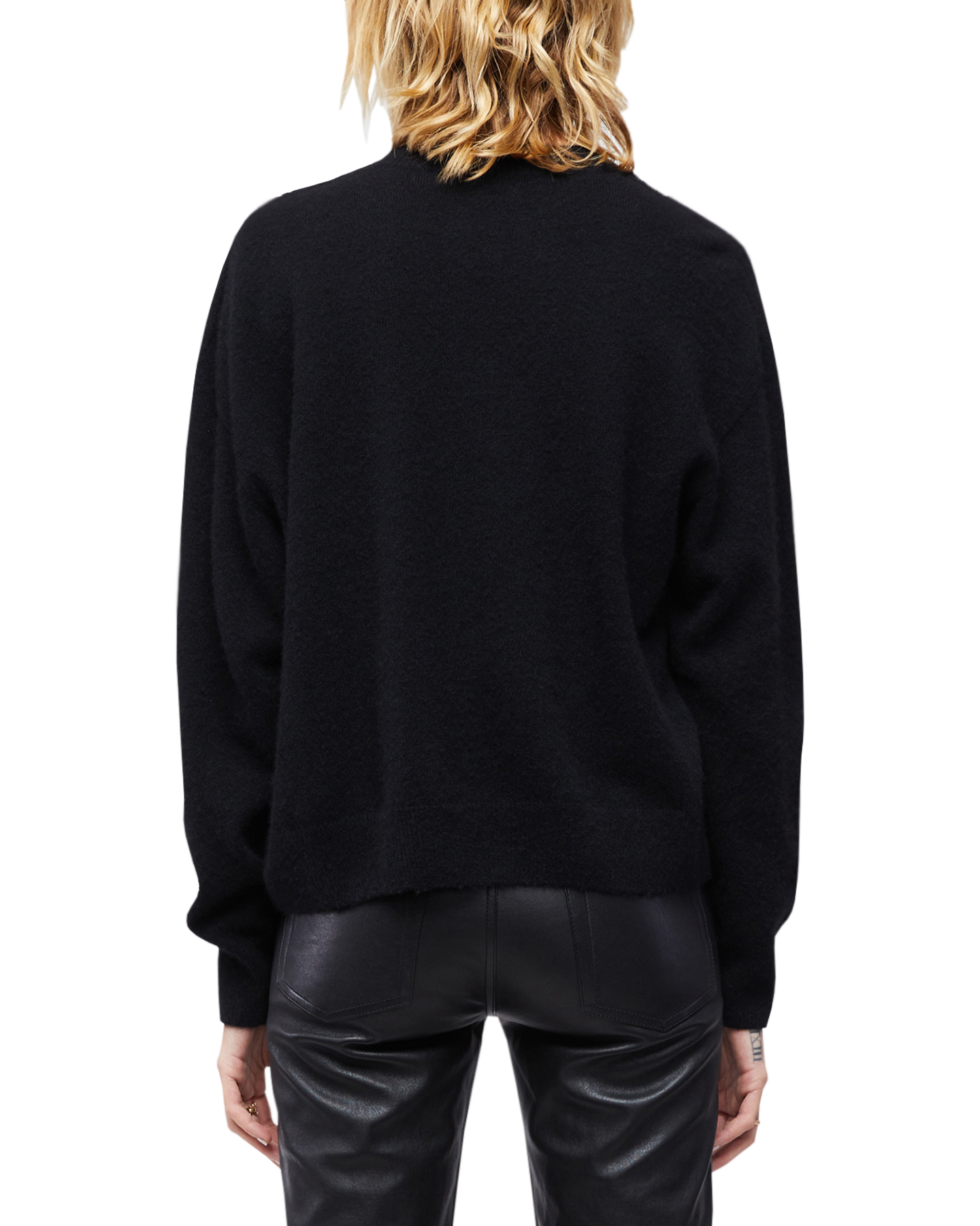 Women's Italian Brushed Cashmere Crew Neck in Black-back