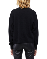 Women's Italian Brushed Cashmere Crew Neck in Black-back