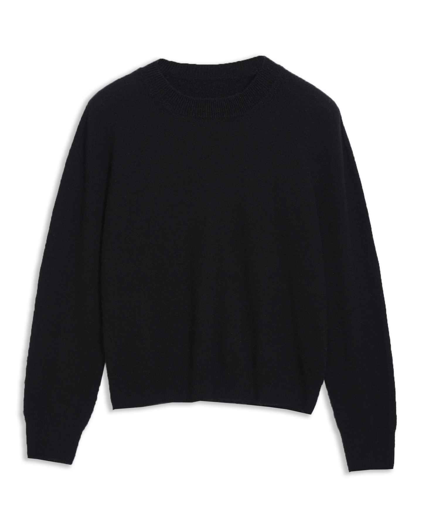 Women's Italian Brushed Cashmere Crew Neck in Black-flat lay