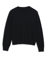 Women's Italian Brushed Cashmere Crew Neck in Black-flat lay