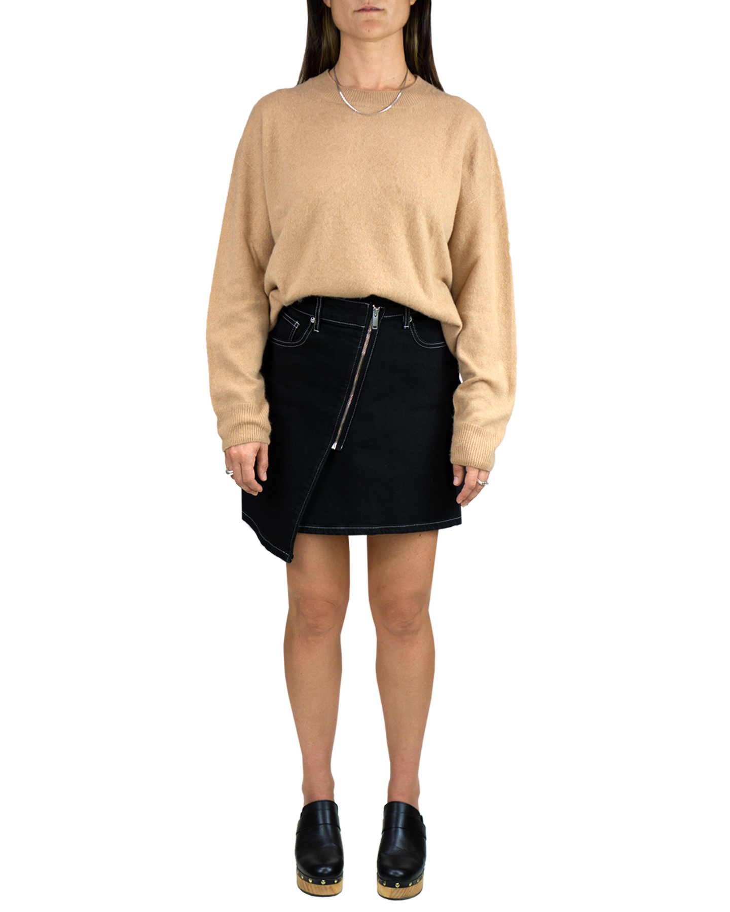 Women's Italian Brushed Cashmere Crew Neck Sweater in Came-front