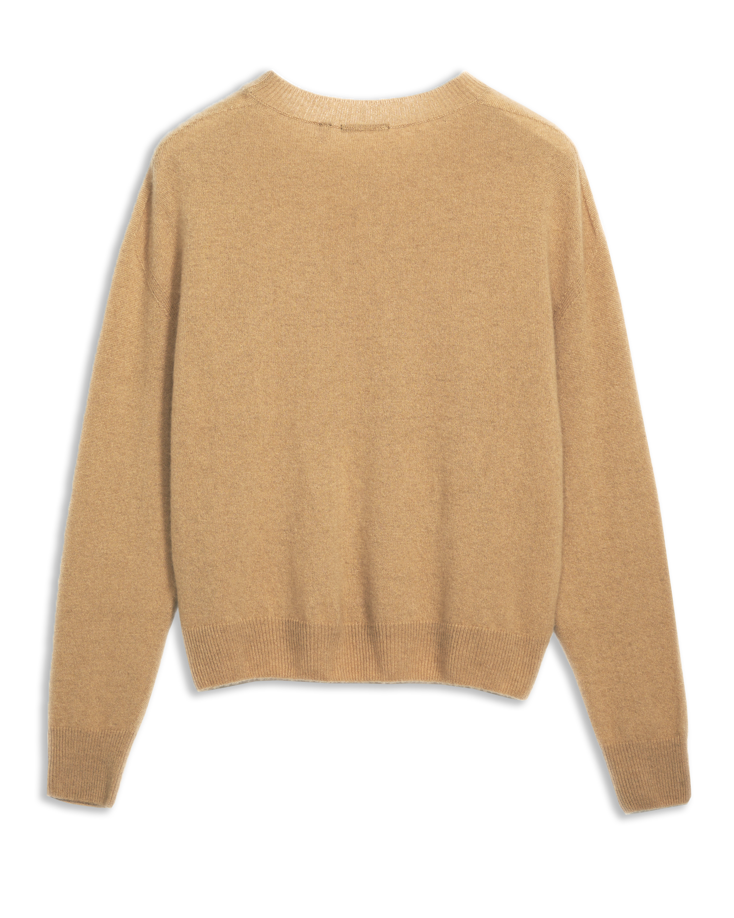 Women's Italian Brushed Cashmere Crew Neck Sweater in Came-flat lay back