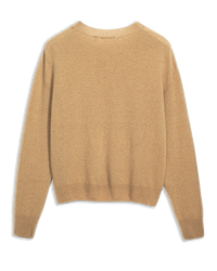 Women's Italian Brushed Cashmere Crew Neck Sweater in Came-flat lay back