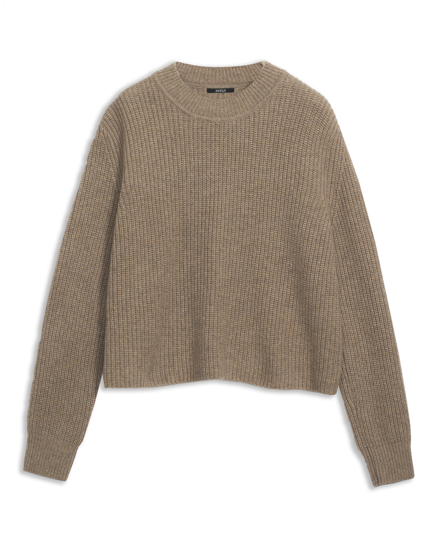 Women's Cashmere Ribbed Mock Neck in Camel Media-fkat lay front