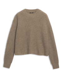 Women's Cashmere Ribbed Mock Neck in Camel Media-fkat lay front