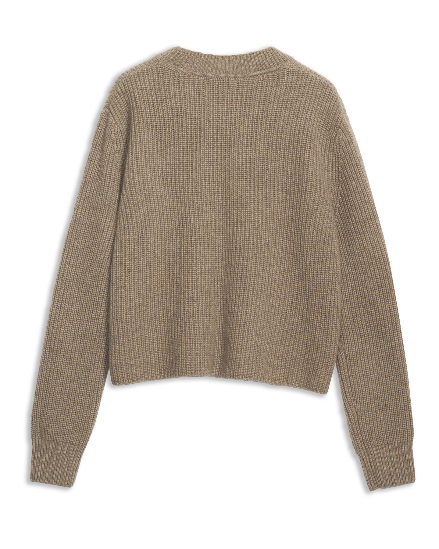 Women's Cashmere Ribbed Mock Neck in Camel-flat lay back