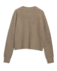 Women's Cashmere Ribbed Mock Neck in Camel-flat lay back