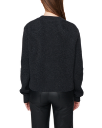 Women's Cashmere Ribbed Mock Neck in Charcoal-bacl