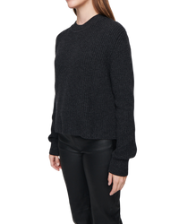 Women's Cashmere Ribbed Mock Neck in Charcoal-side