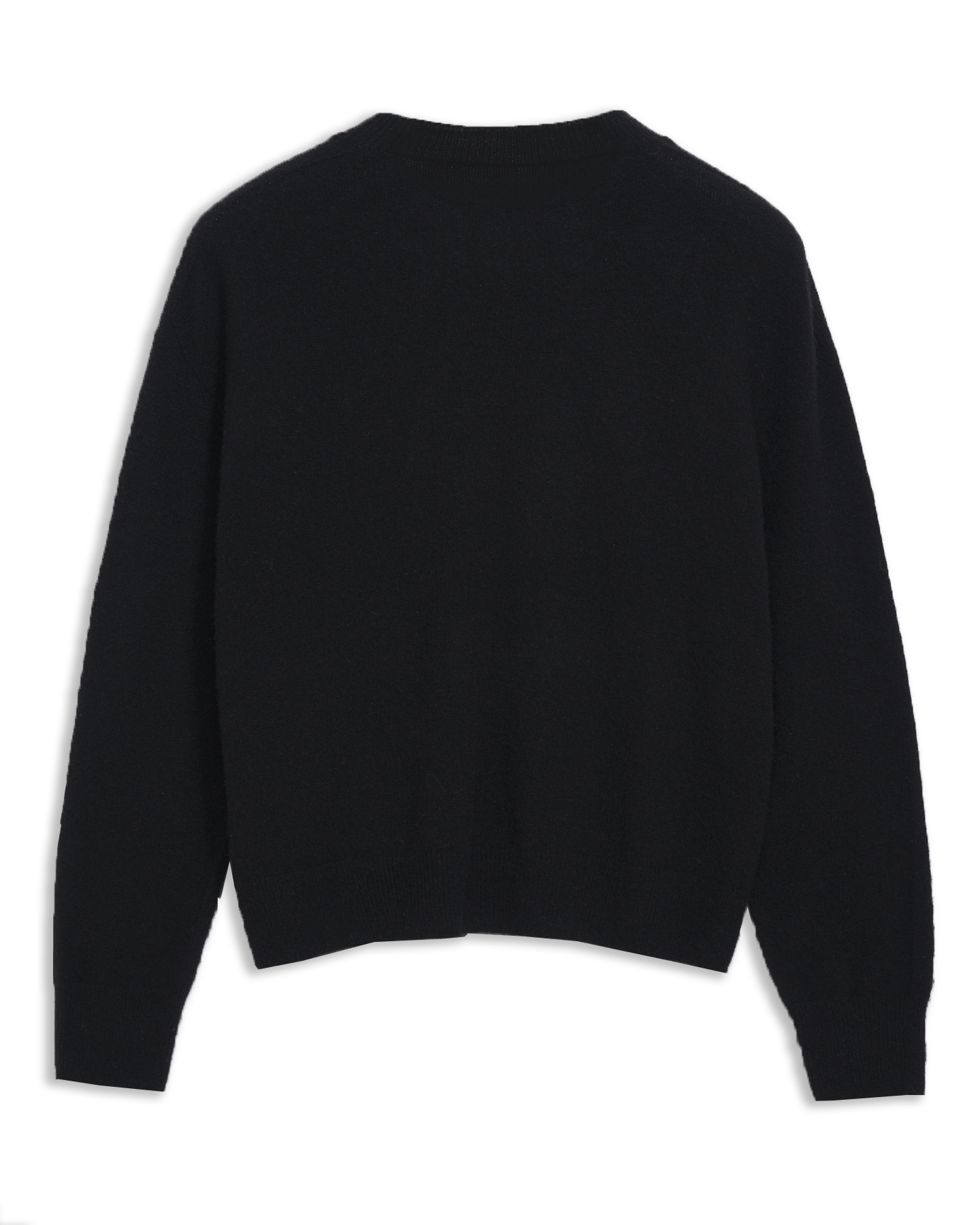 Women's Italian Brushed Cashmere Crew Neck in Black-flat lay back