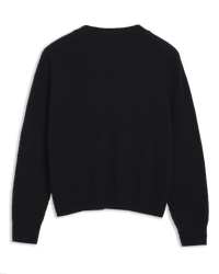 Women's Italian Brushed Cashmere Crew Neck in Black-flat lay back