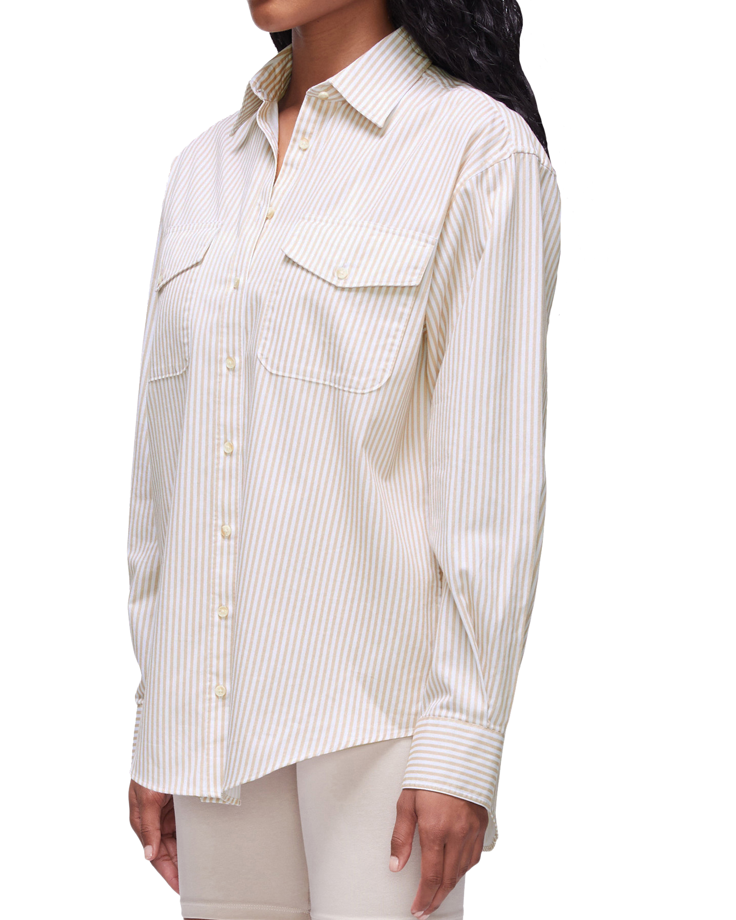 90s Button Down in Khaki White Stripe