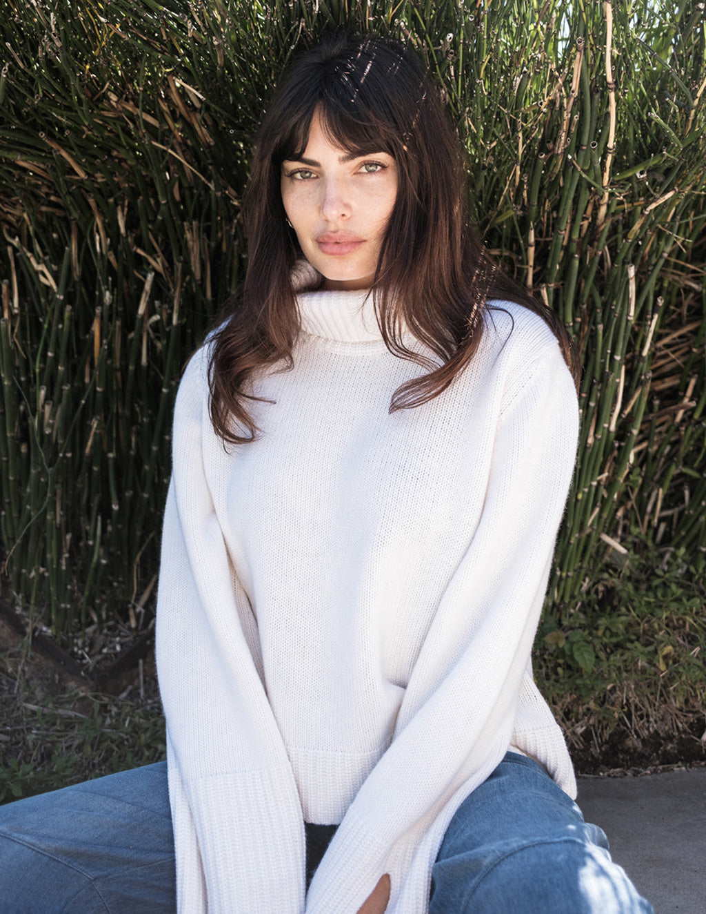 Cozy Cashmere Blend Turtleneck Sweater in Cream