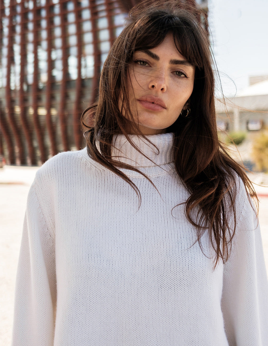 Cozy Cashmere Blend Turtleneck Sweater in Cream