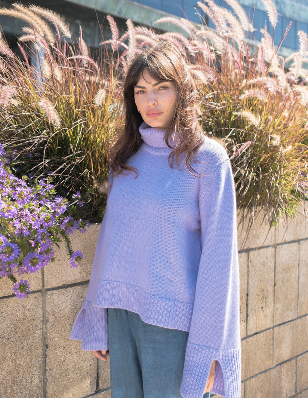 Cozy Cashmere Blend Turtleneck Sweater in Iris