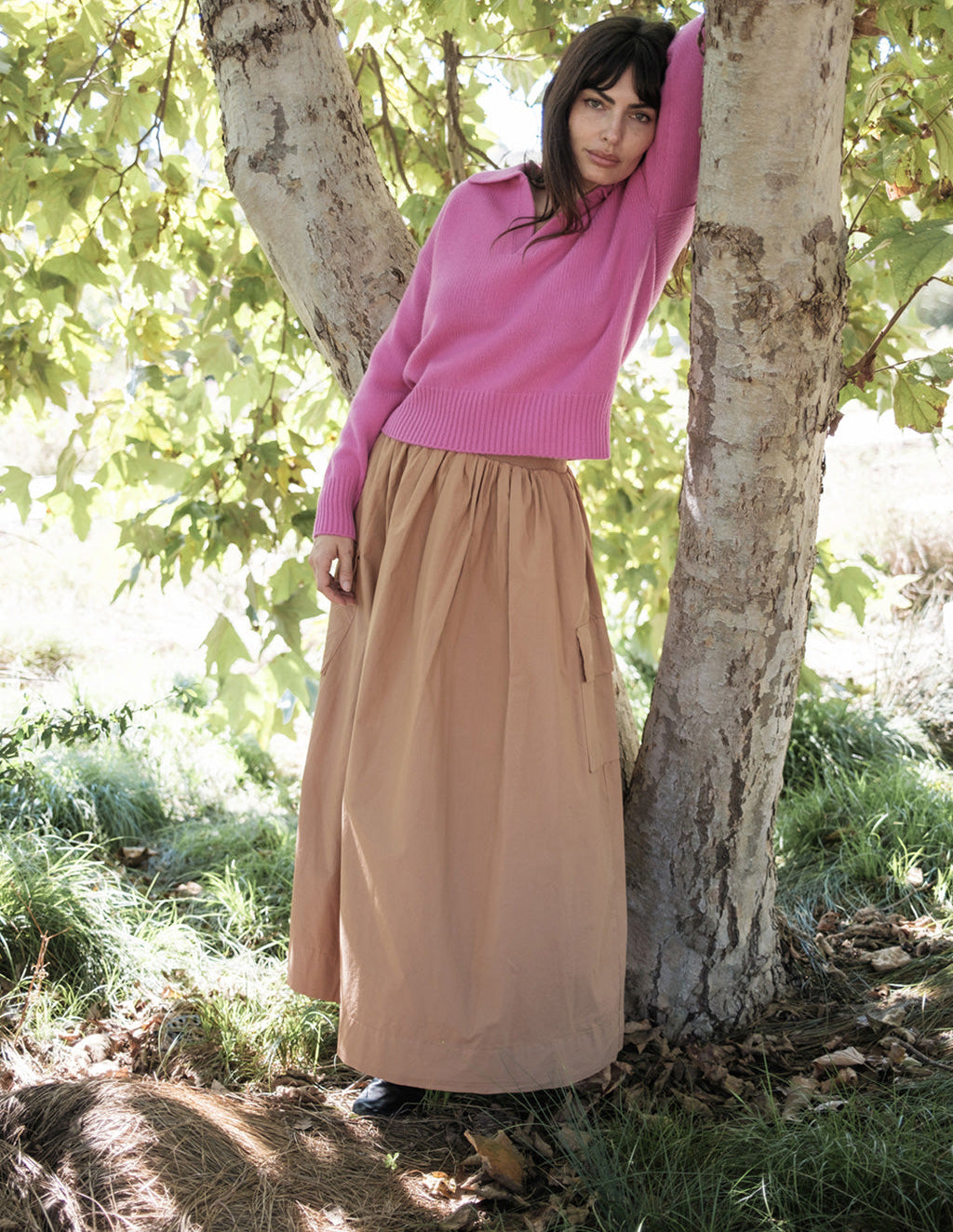 Cozy Cashmere Blend Johnny Collar Sweater in Electric Pink