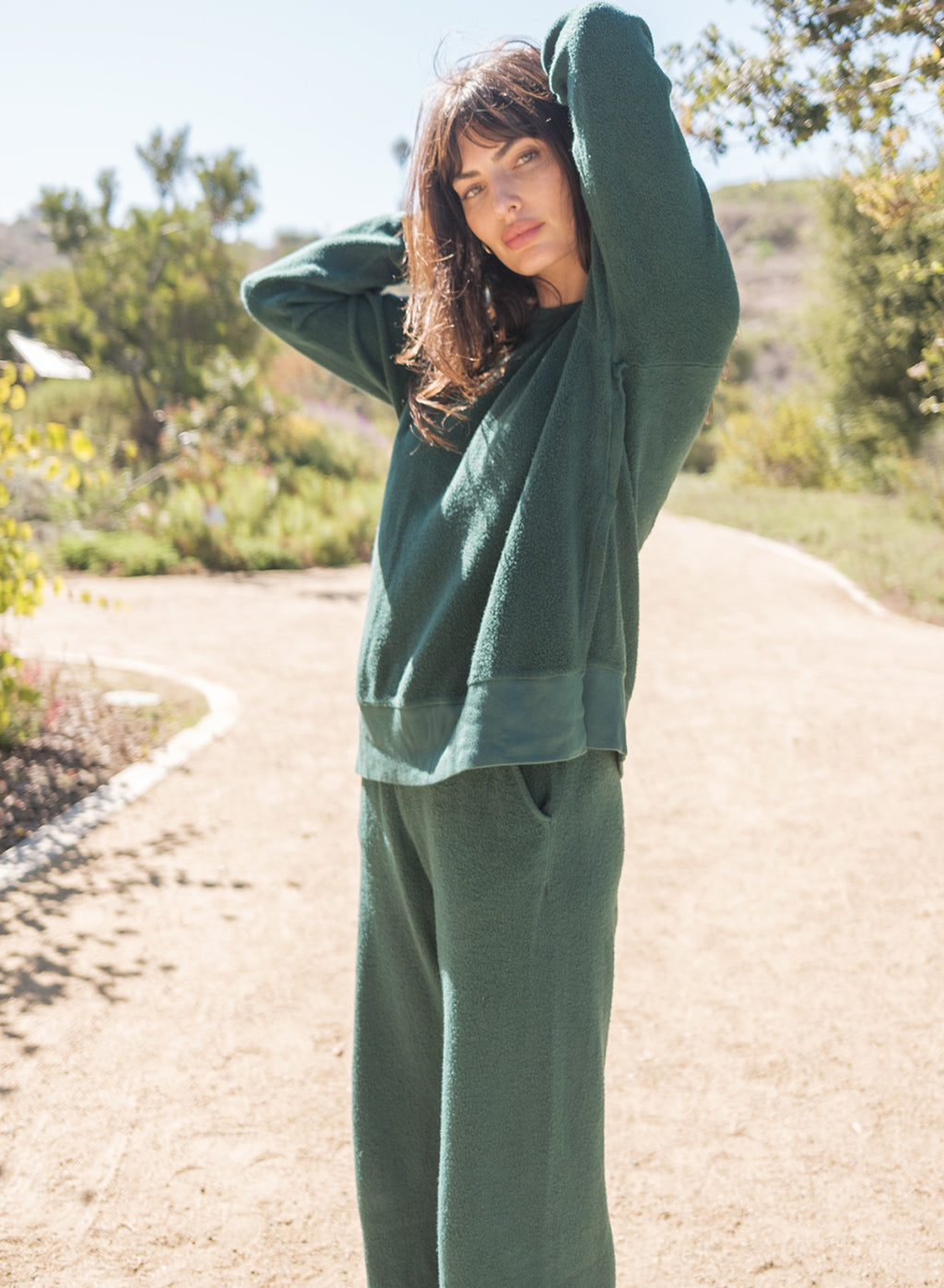 Sherpa Raglan Side Slit Sweatshirt in Rainforest