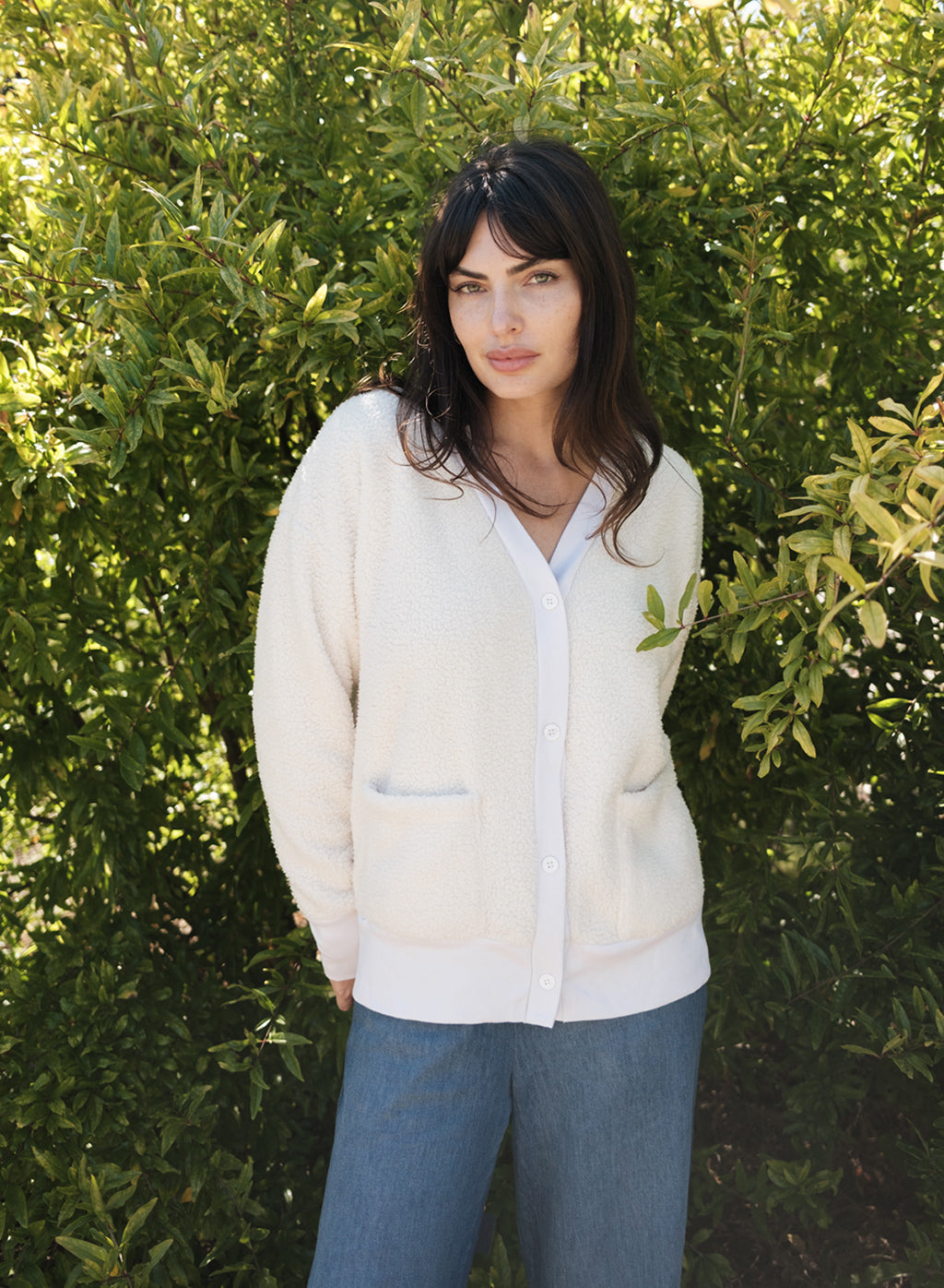 Double Faced Sherpa Oversized Cardigan in Cream