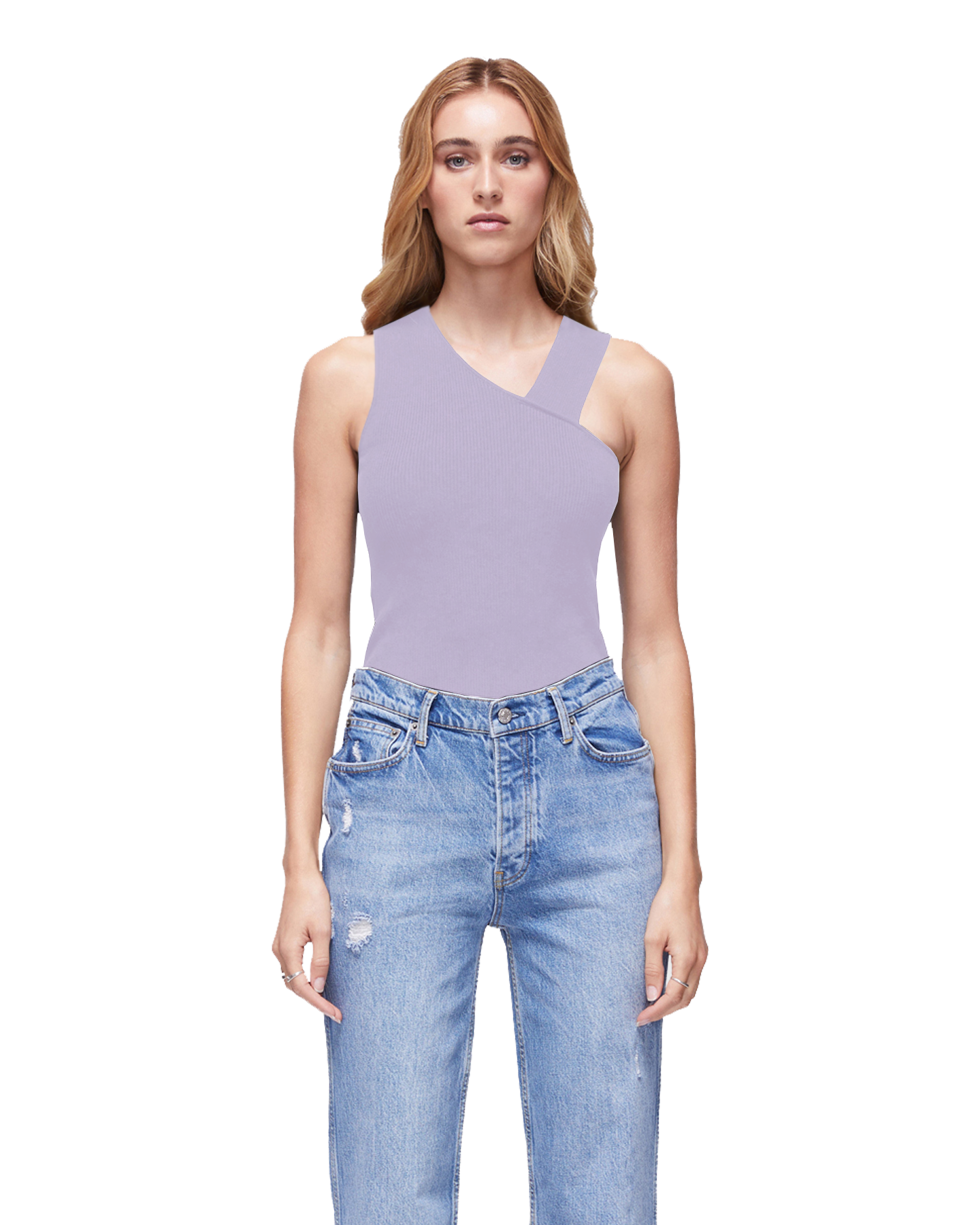 Asymmetrical Rib Tank in Lilac