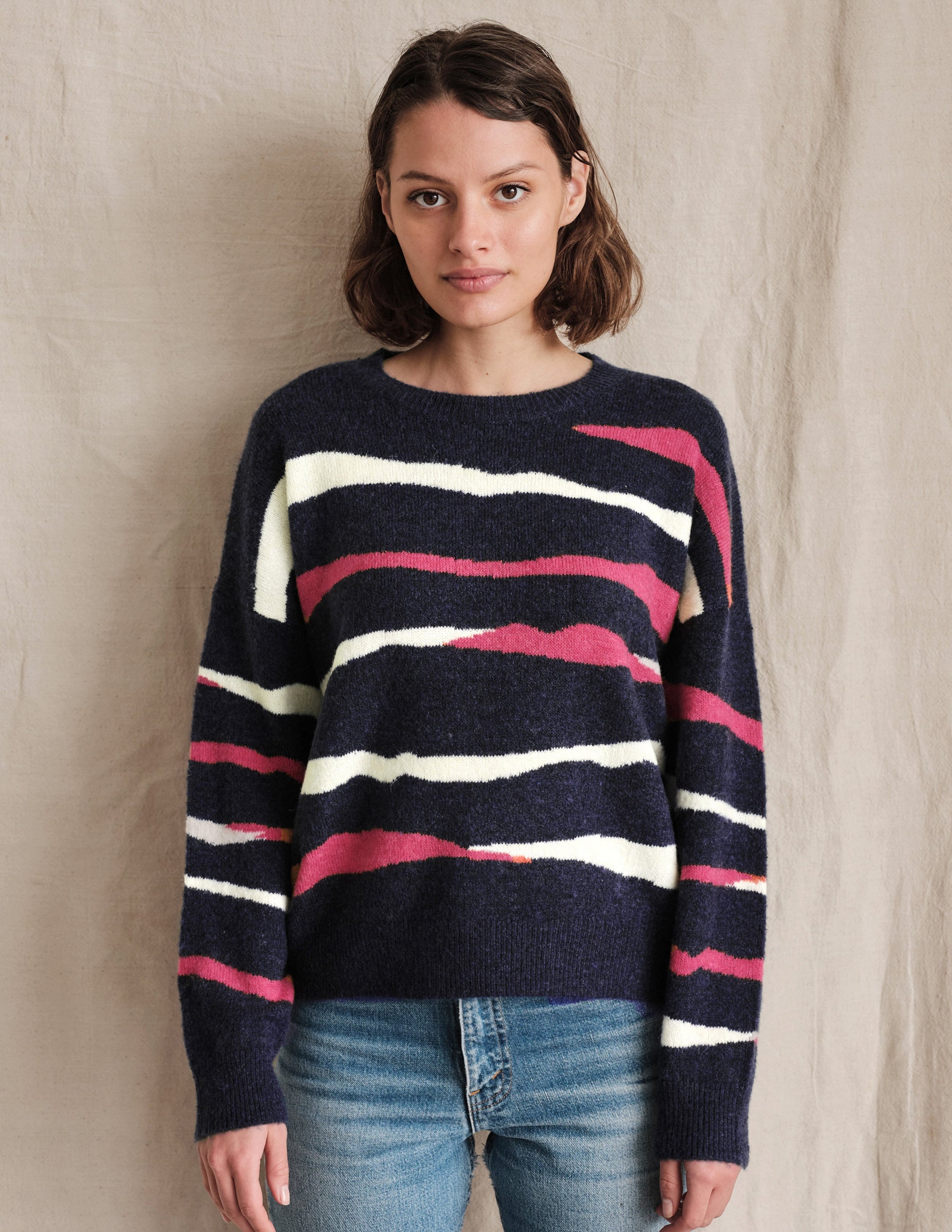 Bold Zebra Sweater In Navy